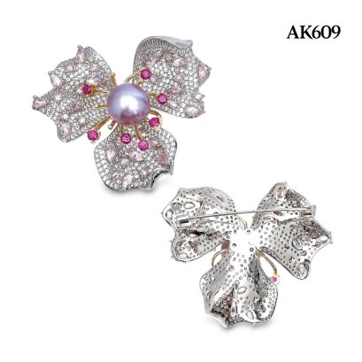 Approx. 13.0 mm, Edison Pearl, Pink Bunga Raya Pearl Alloy Brooch
