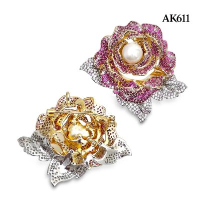 Approx. 11.0 mm, South Sea Pearl, Pink Flower Pearl Alloy Brooch