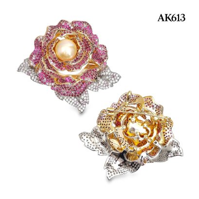 Approx. 12.0 mm, Gold South Sea Pearl, Pink Rose Pearl Alloy Brooch
