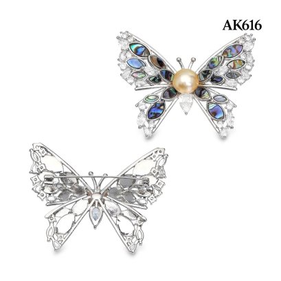 Approx. 10.0 mm, Gold South Sea Pearl, Butterfly Pearl Alloy Brooch