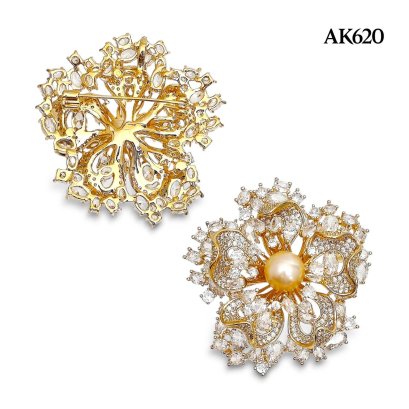 Approx. 9.0 mm up, Tahitian Pearl, Sakura CZ Pearl Alloy Brooch