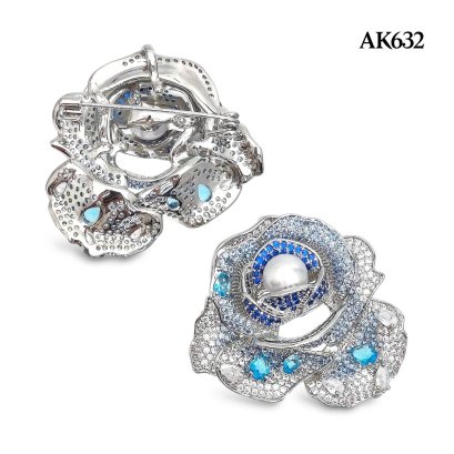 Approx. 8.0 mm, South Sea Pearl, Blue Rose Pearl Alloy Brooch