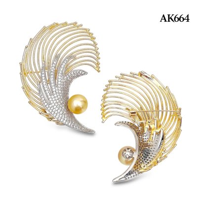 Approx. 11.0 mm, Gold South Sea Pearl, Art Deco Design Pearl Alloy Brooch