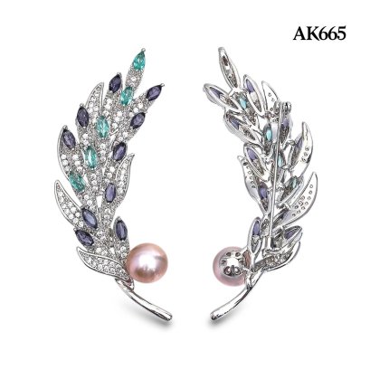 Approx. 10.0 mm, Freshwater Pearl, Feather Pearl Alloy Brooch