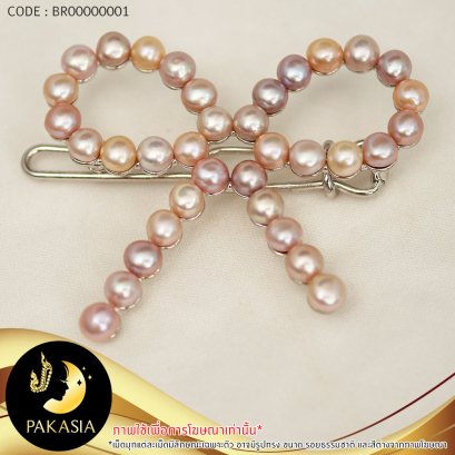 กิ๊บโบว์มุกใหญ่  มุกทรงซาลาเปานูน สีโอรส ขนาด 4-5 mm เกรด AA+ ตัวเรือนเงินแท้ 92.5 ชุบทองคำขาว / SN550YK167