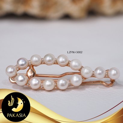 กิ๊บติดผมปลา มุกสลับพลอยแท้ White Topaz มุกน้ำจืดคัดเกรด สีขาว ทรงซาลาเปา ขนาด 4.5 mm เกรด AAA ตัวเรือนเงินแท้ 92.5 ชุบ Pink Gold ประดับพลอยแท้ White Topaz / LZFN-G002/บ002