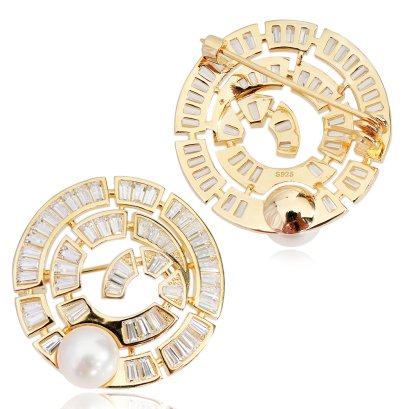 เข็มกลัดโล่เพชร ไข่มุก Edison สีขาว