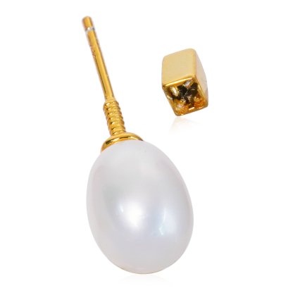 เข็มกลัดสกรูหมุดไข่มุก Freshwater Pearl สีขาว