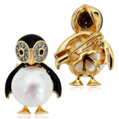Approx. 11.0 - 12.0 mm, Freshwater Pearl, Penguin Pearls Brooch