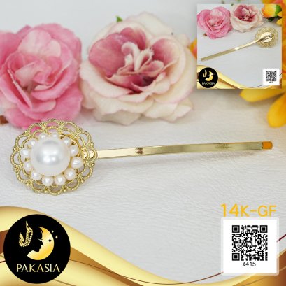 กิ๊บติดผมดอกทานตะวันใหญ่ ประดับไข่มุกน้ำจืดคัดเกรด สีขาว ทรงซาลาเปาและทรงไข่ ขนาด 3-11.5 mm เกรด AA+ ตัวเรือนกิ๊บติดผมแบบ Bobby Pin ใหญ่ Gold Filled 14k / 11.7.64