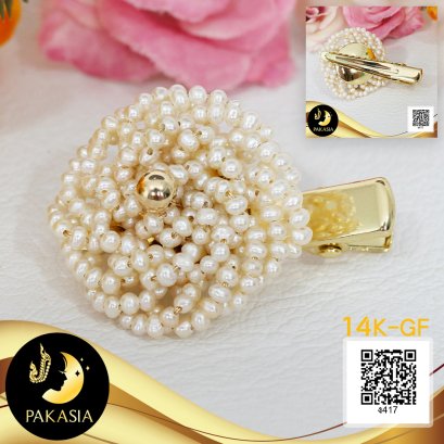 กิ๊บติดผมทางช้างเผือก ประดับไข่มุกน้ำจืดคัดเกรด สีขาว ทรงไข่ ขนาด 2-3 mm เกรด AA+ ตัวเรือนกิ๊บติดผมแบบ Alligator Hair clip Gold Filled 14k / 14.7.64