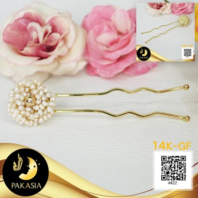 ปิ่นปักผมทางช้างเผือก ประดับไข่มุกน้ำจืดคัดเกรด สีขาว ทรงกลม ขนาด 2-3 mm เกรด AA+ ตัวเรือนปิ่นปักผม Gold Filled 14k / 11.7.64