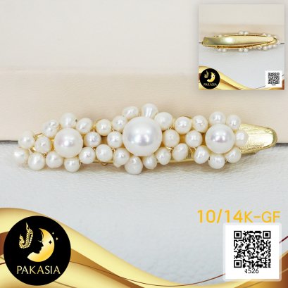 กิ๊บติดผมไข่มุกดอกไม้ ประดับไข่มุกน้ำจืดคัดเกรด สีขาว ทรงกลม ขนาด 4.5-9.5 mm เกรด AA+ ตัวเรือนกิ๊บติดผมแบบ Alligator Hair Clip Gold Filled 10K ลวดดัด Gold Filled 14K / 15.9.64