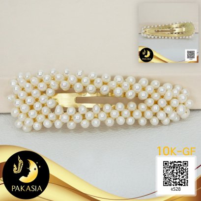 กิ๊บติดผมไข่มุกทรงสามเหลี่ยมใหญ่ ประดับไข่มุกน้ำจืดคัดเกรด สีขาว ทรงกลม ขนาด 4 mm เกรด AA+ ตัวเรือนกิ๊บติดผมแบบ Snap Clip Gold Filled 10K / 15.9.64