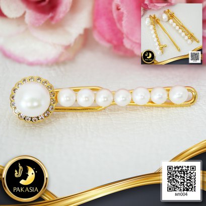 กิ๊บติดผม ไข่มุกแถวดอกกระดุมทอง ไข่มุก 8 เม็ด ไข่มุกน้ำจืดคัดเกรด สีขาว ทรงกลม-ซาลาเปา ขนาด 4-8 mm เกรด AAA ตัวเรือนกิ๊บติดผมดอกกระดุมทอง เงินแท้ 92.5 ชุบทอง / 17.11.64