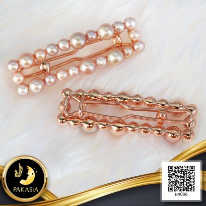 กิ๊บติดผมไข่มุกทรงสี่เหลี่ยมผืนผ้า ไข่มุกสายพันธุ์น้ำจืดคัดเกรด สี ม่วง-พีช มัลติคัลเลอร์ ทรงกลม-ซาลาเปา ขนาด 4.0-6.0 mm เกรด AA+ ตัวเรือนกิ๊บเงินแท้ 925 ชุบสี Pink Gold ตัวเรือนขนาด 4.5 x 1.25 cm. / 12.1.65