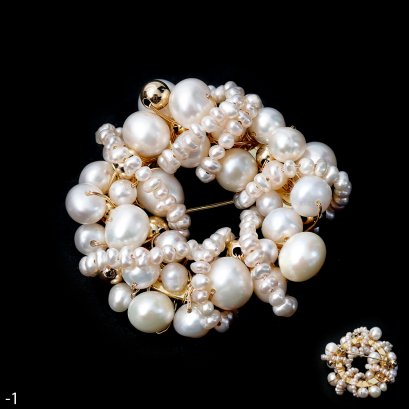 Approx. 3.0 - 8.0 mm, Freshwater Pearl, Donut Cluster Pearl Brooch