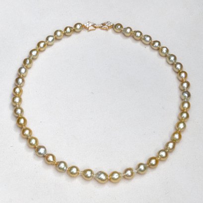 8.38-9.88 mm, Gold South Sea Pearl, Grauated Pearl Necklace