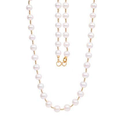 (PSL) Approx.10.9-12.8 mm, White South Sea Pearl, Station Pearl and Beads Necklace