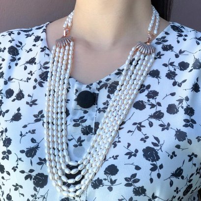 สร้อยคอไข่มุกระย้า 5 สายตะขอ Scallop ยาว 25.0" - 30.0"