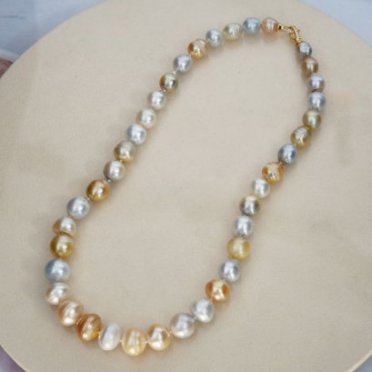 8.04 - 14.54 mm, Gold and White South Sea Pearl, Graduated Mulicolor Pearl Necklace