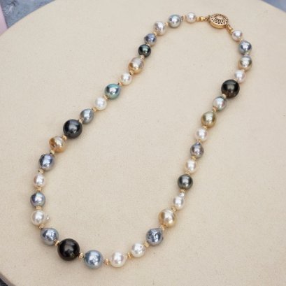 6.90 - 11.26 mm, Akoya, Tahitian and South Sea Pearl, Station Pearl Necklace