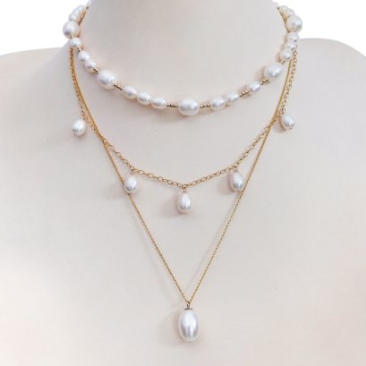 Approx. 5.0 - 10.0 mm, Freshwater Pearl, 3 Style Pearl Necklace