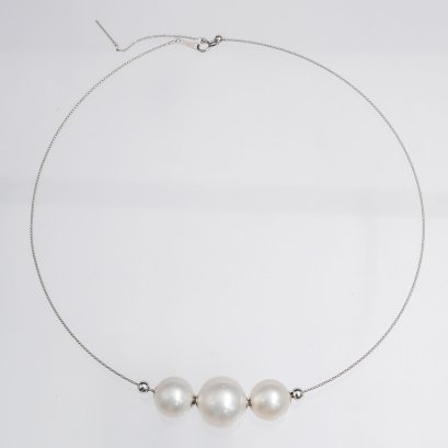 12.47-15.53 mm, White South Sea Pearl, Triple Pearls Full Drilled with Cores and Stoppers with Needle Choker