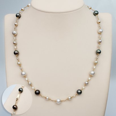 Approx. 5.0 - 8.0 mm, Akoya, South Sea and Tahitian Pearl, Station Pearl Necklace