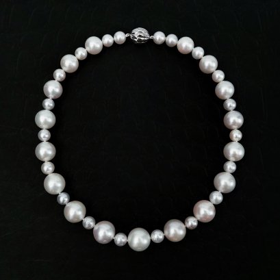 Approx. 9.0 - 16.02 mm, White South Sea Pearl, Alternating Sizes Pearl Necklace
