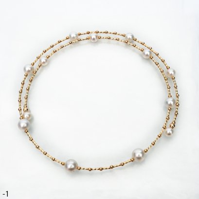 Approx. 6.0 mm - 8.0 mm, White South Sea Pearl, Station Pearl Beads and Tubes Spring Choker