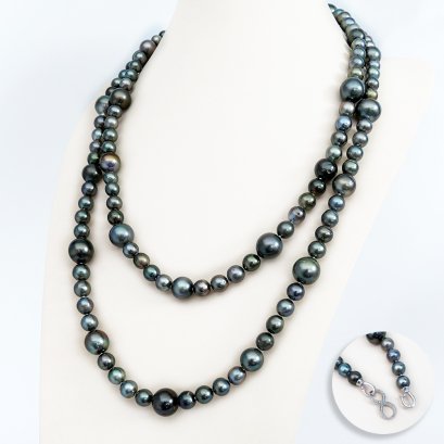 Approx. 8.0 - 13.0 mm, Tahitian Pearl, Alternating Sizes Pearl Rope Necklace