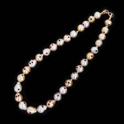 12.20 - 13.49 mm, Morinda Pearl, Gold South Sea Pearl, Graduated Pearl Necklace