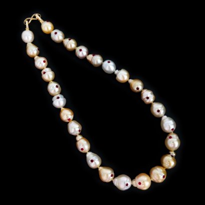 12.18 - 15.99 mm, Morinda Pearl, Gold South Sea Pearl, Graduated Pearl Necklace