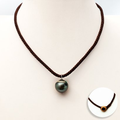15.40 mm, Tahitian Pearl, Morinda Pearl Pendant with Wax Cord