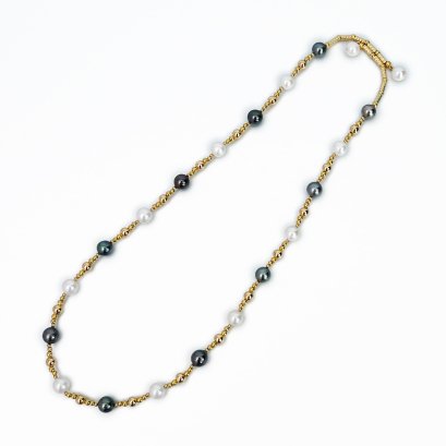 Approx. 7.0 mm, Akoya and Tahitian Pearl, Station Pearl Necklace