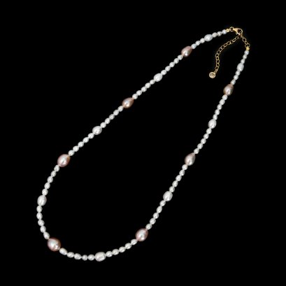 Approx. 3.0 mm and 6.0 - 8.0 mm, Freshwater Pearl, Station Alternating Sizes Pearl Necklace