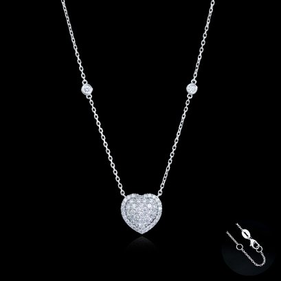 18K Gold, Laboratory Grown Diamond (0.59ct), Heart Diamond Paved Pendant with Cable Chain Necklace