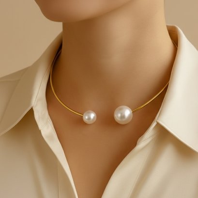 13.33 mm and 15.33 mm, White South Sea Pearl, Duo Pearl Open Choker Necklace