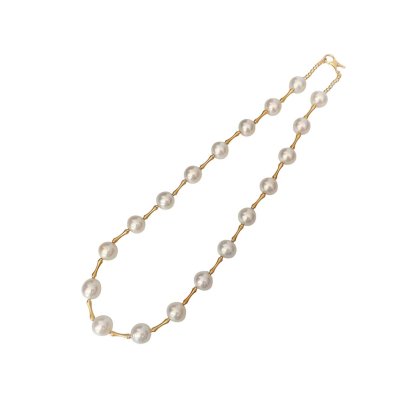 10.97-12.07 mm, White South Sea Pearl, Station Pearl Bead and Cone Tube Necklace