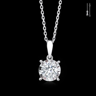 (IGI) 0.54 ct., Laboratory Grown Diamond (Round Brilliant, HPHT, 0.54 ct, D, VVS 2), Four Prongs Solitaire Diamond Pendant with Cable Chain Necklace