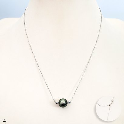 Approx. 10.0 mm, Hanashinju Pearl, Tahitian Pearl, Full Drilled Pearl with Hole Covers, Needle Cable Chain Necklace