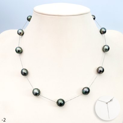Approx. 9.0 - 10.0 mm, Hanashinju Pearl, Tahitian Pearl, Station Pearl Necklace