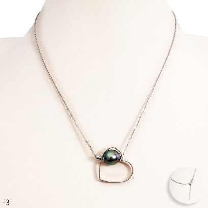 Approx. 10.0 mm, Tahitian Pearl, "Pearl in My Heart" Needle Cable Chain Necklace