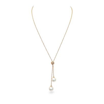 11.5 mm and 11.5 mm, Edison Pearl, Twin Pearl Chain Necklace