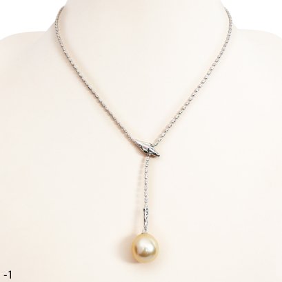 Approx. 12.0 - 14.0 mm, Gold South Sea Pearl, Solitaire Pearl Snake Head Hinge Clasp Necklace
