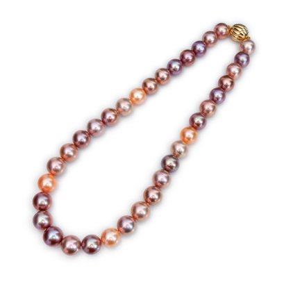 (PSL) Approx. 12.0 - 13.0 mm, Aurora Kingfisher, Edison Freshwater Pearl, Graduated Pearl Necklace