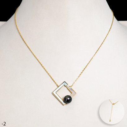 Approx. 7.0 - 8.0 mm, Tahitian Pearl, Pearl Square Frame with Cable Chain Necklace
