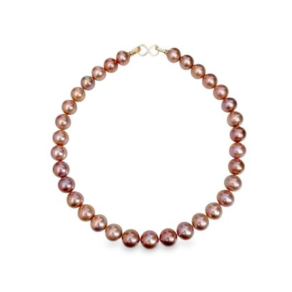 Approx. 12.9 - 14.4 mm, Diva Copper Lot, Edison Pearl, Graduated Pearl Necklace