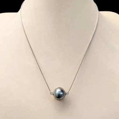 Approx. 16.0 mm, Tahitian Pearl, Full Drilled Solitaire Pearl Necklace